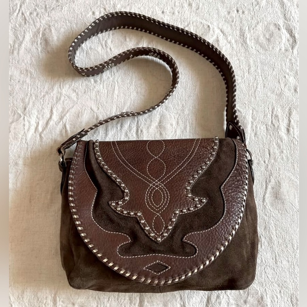 Brown Suede Leather Crossbody Bag - Women's Shoulder Purse